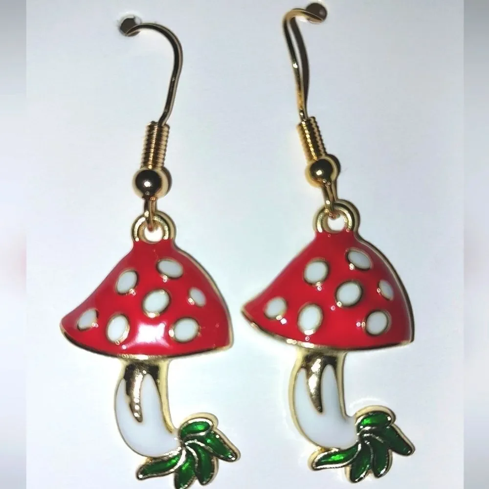 Red Super Cute Mushroom Dangle Earrings